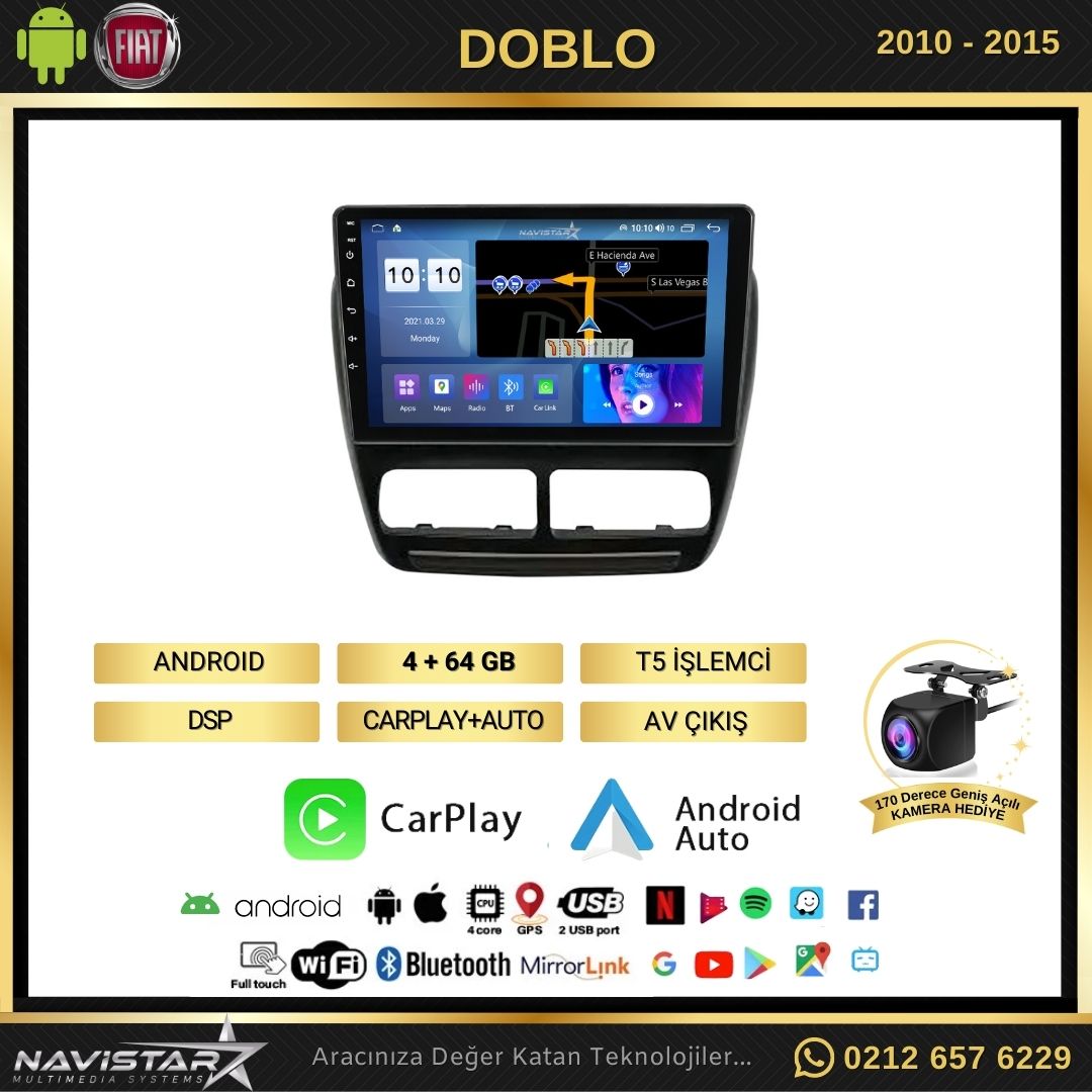 Fiat Doblo 2010-2015 Model 4GB + 64GB Android 13 Kablosuz Carplay Navigasyon Multimedya Sistemi
