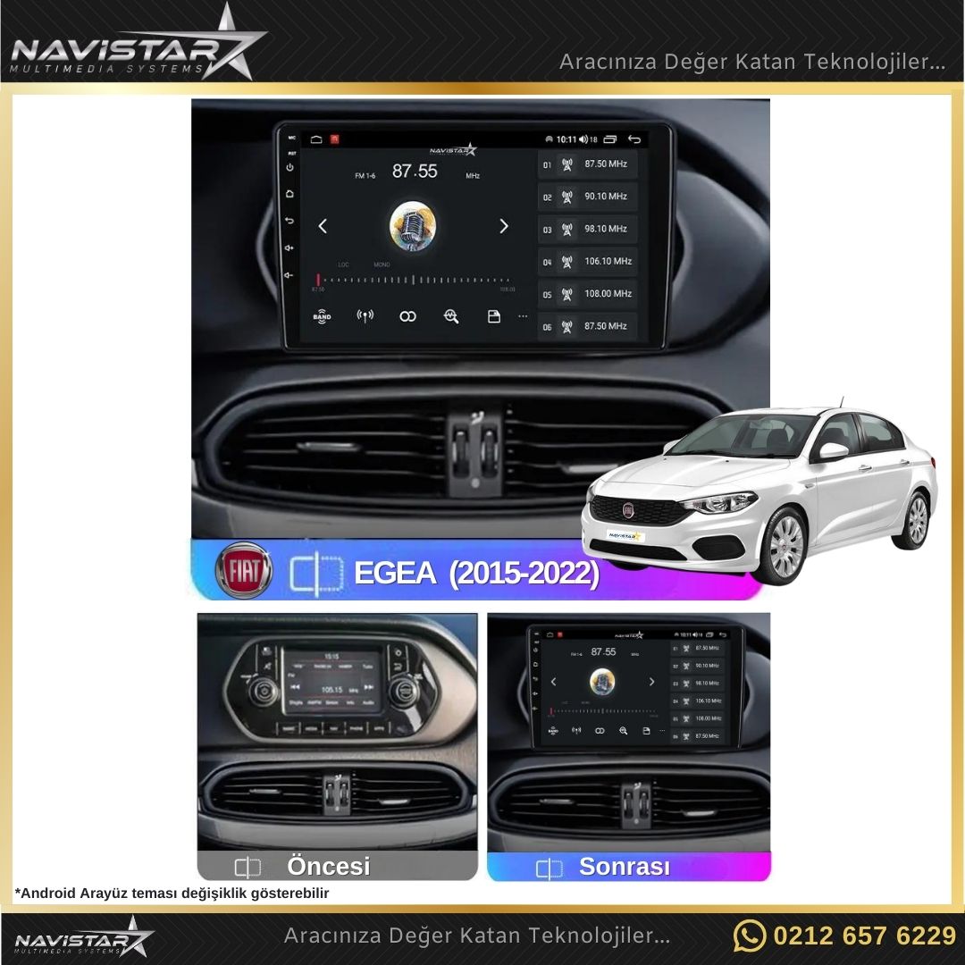 Fiat Egea 2+64GB Kablosuz Carplay 2015-2022 Android 13 Navigasyon Multimedya Sistemi