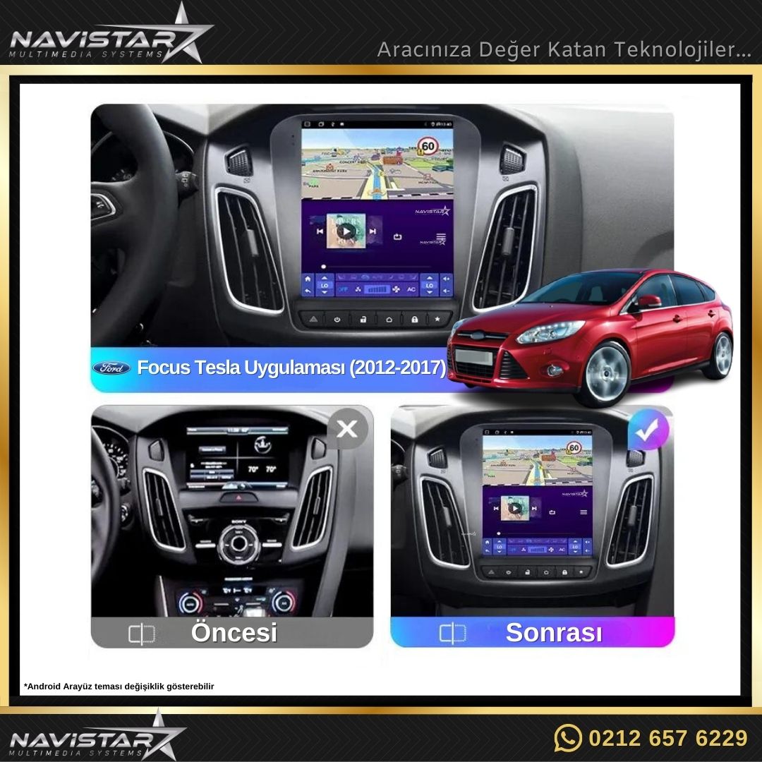 Ford Focus 2012-2018 Tesla Model 2GB + 32GB Kablosuz Carplay Navigasyon Multimedya Sistemi