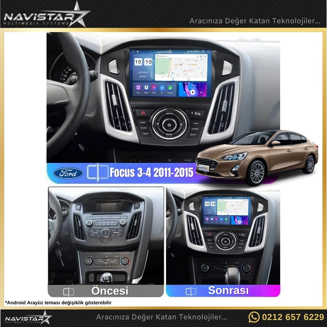 Ford Focus 34 2+64GB Kablosuz Carplay 2011-2015 Android 13 Navigasyon Multimedya Sistemi