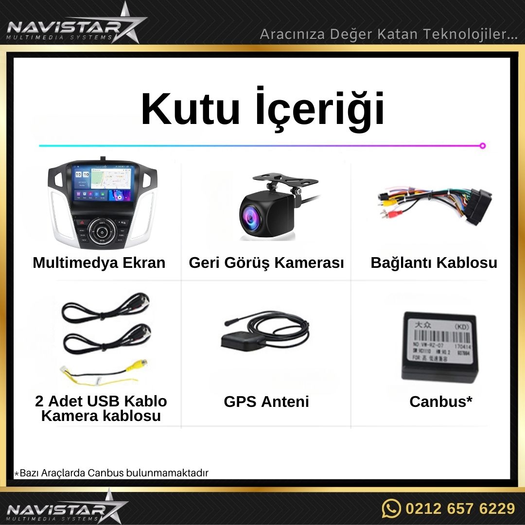Ford Focus 34 2+64GB Kablosuz Carplay 2011-2015 Android 13 Navigasyon Multimedya Sistemi