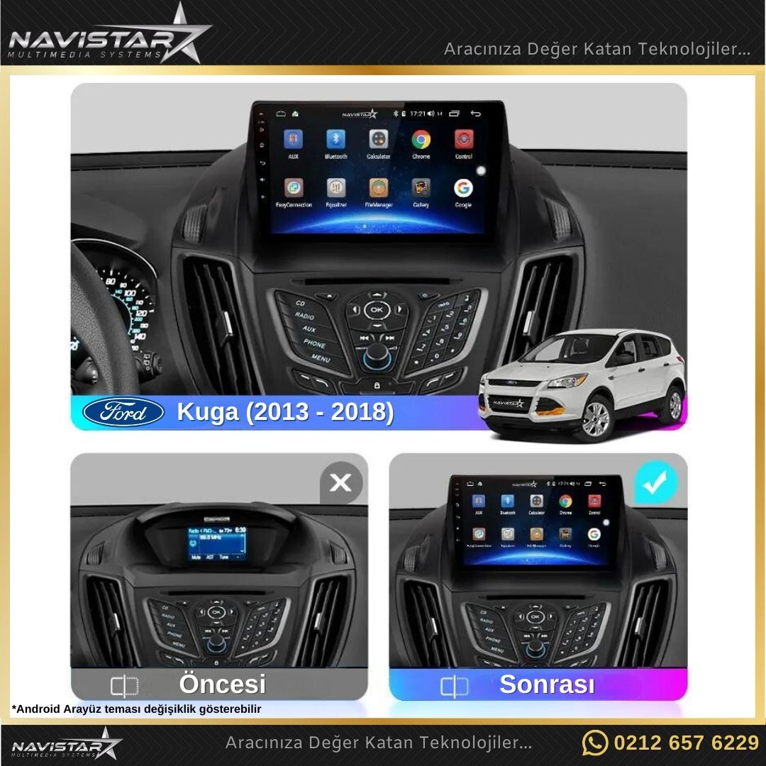Ford Kuga 4GB + 64GB Android 13 Kablosuz Carplay 2013-2018 Navigasyon Multimedya Sistemi