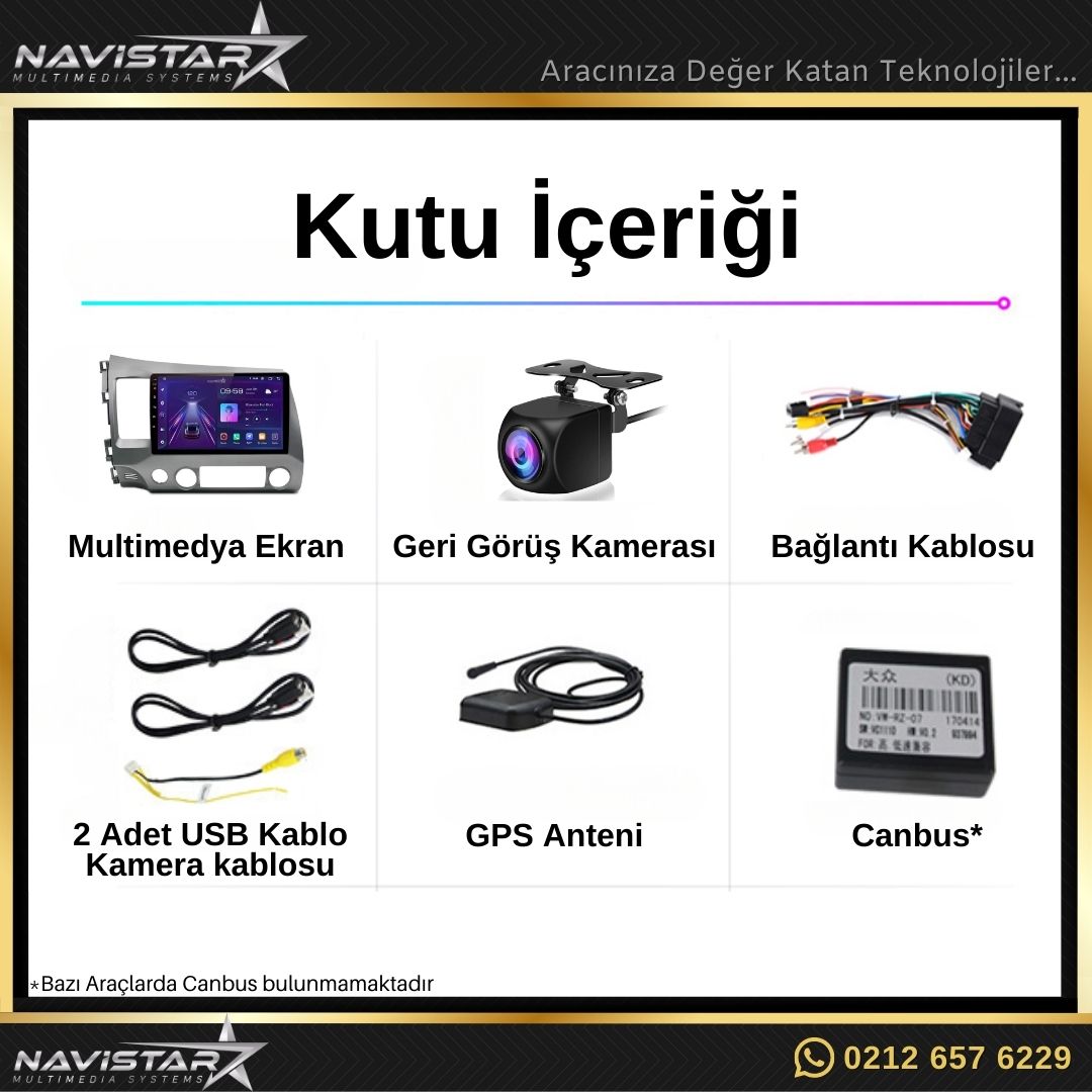 Honda Civic 2005-2012 Model 2GB + 64GB Android 13 Kablosuz Carplay Navigasyon Multimedya Sistemi