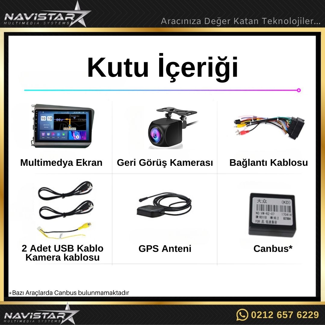 Honda Civic 2008-2015 Model 2GB + 64GB Android 13 Kablosuz Carplay Navigasyon Multimedya Sistemi