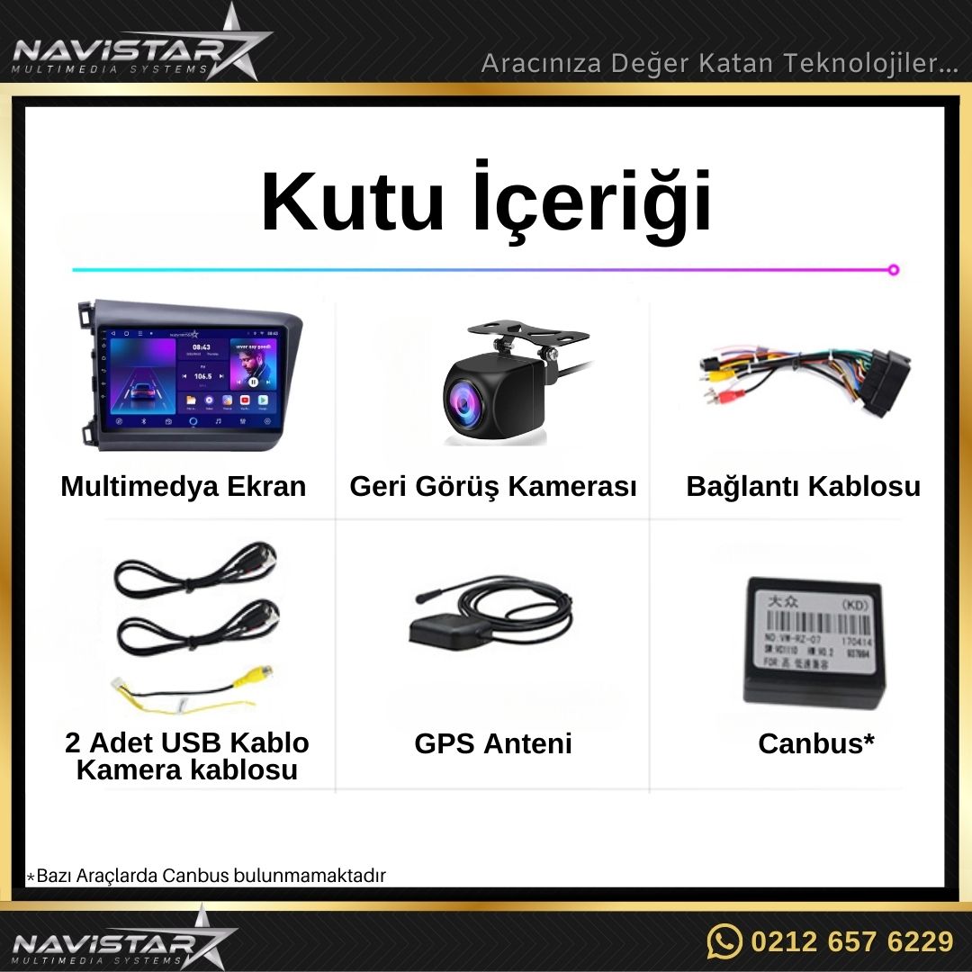 Honda Civic Fb7 2+64GB Android 13 Kablosuz Carplay 2012-2015 Navigasyon Multimedya Sistemi