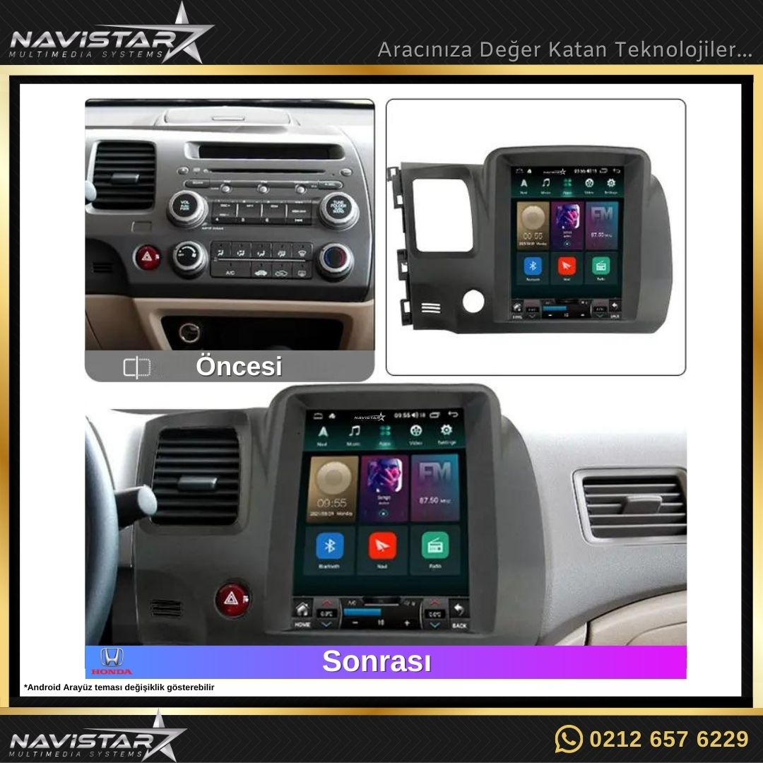 Honda Civic Tesla 2008-2011 Model 2GB + 32GB Kablosuz Carplay Navigasyon Multimedya Sistemi