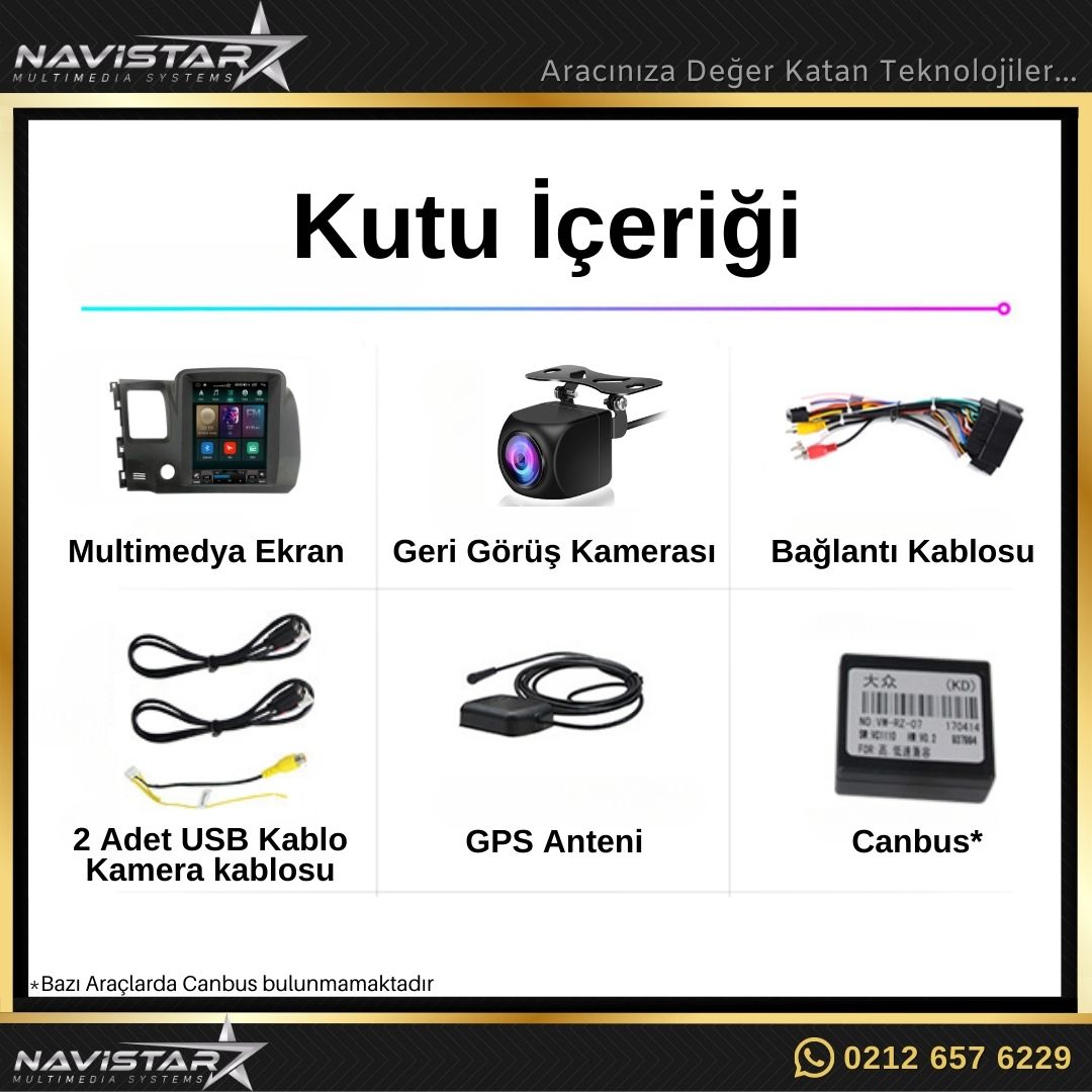 Honda Civic Tesla 2008-2011 Model 2GB + 32GB Kablosuz Carplay Navigasyon Multimedya Sistemi