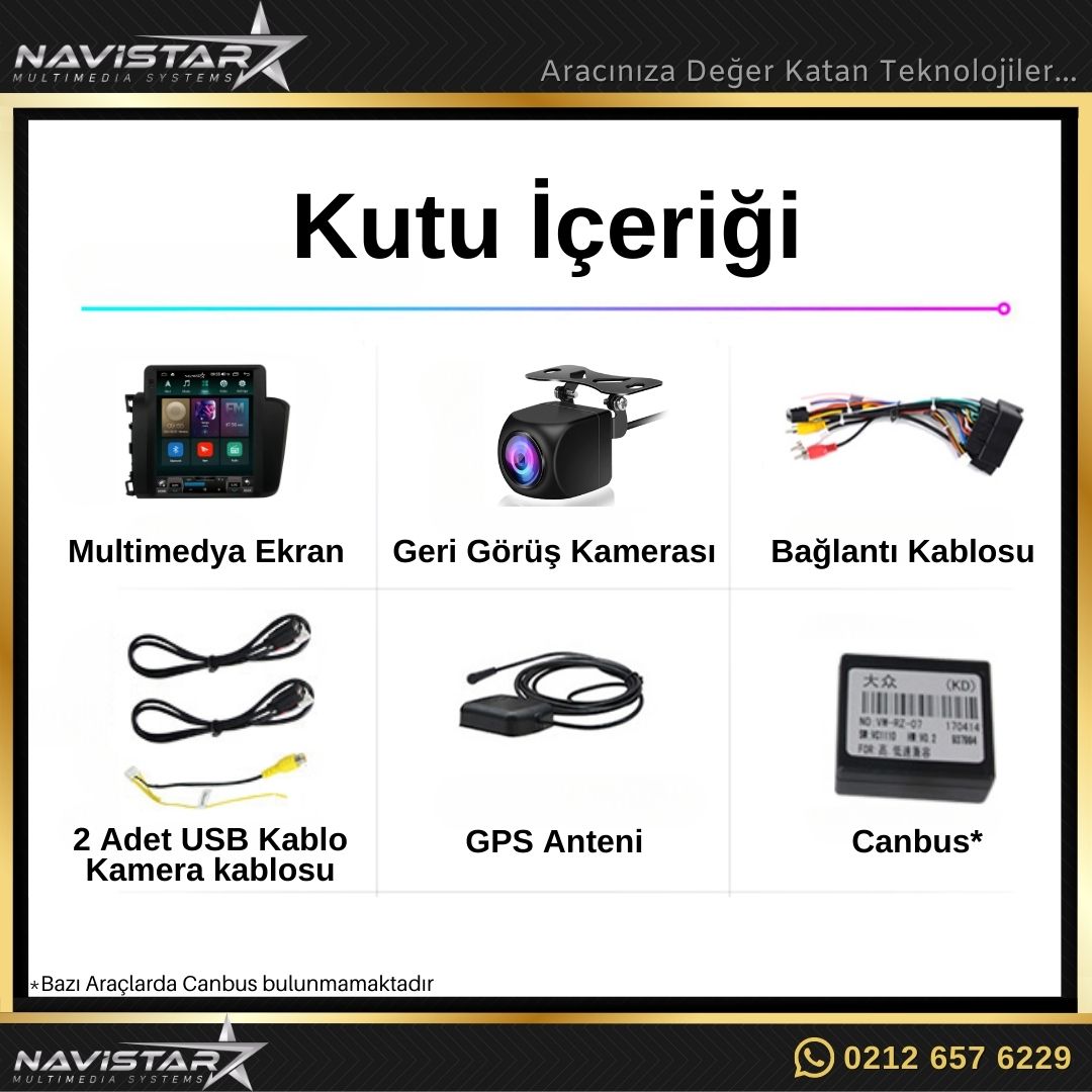 Honda Civic Tesla 4GB + 64GB 2012-2015 Model Kablosuz Carplay Navigasyon Qled Multimedya Sistemi