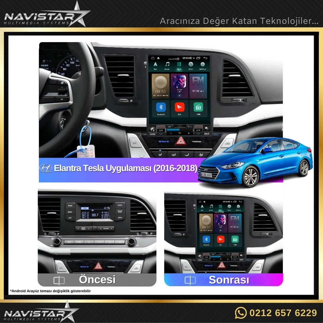 Hyundai Elantra Tesla 4GB + 64GB 2016-2018 Model Kablosuz Carplay Navigasyon Qled Multimedya Sistemi
