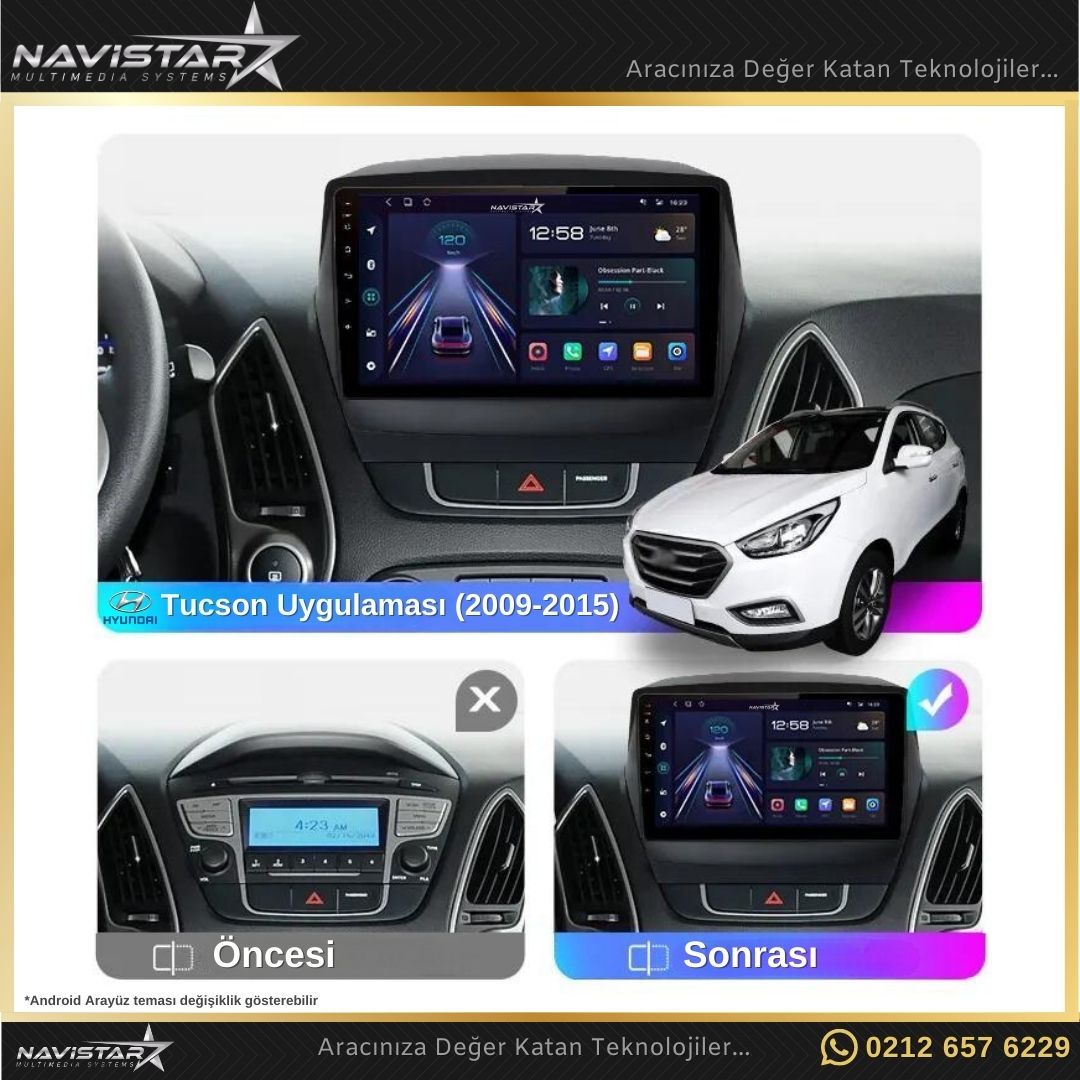 Hyundai Tucson 2+64GB Kablosuz Carplay 2009-2015 Android 13 Navigasyon Multimedya Sistemi