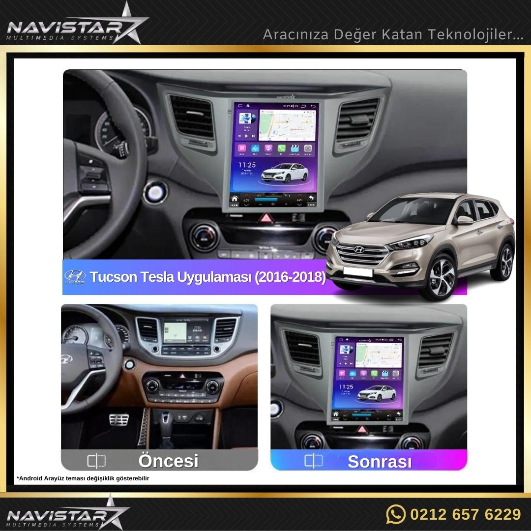 Hyundai Tucson Tesla 4GB + 64GB 2016-2018 Model Kablosuz Carplay Navigasyon Qled Multimedya Sistemi