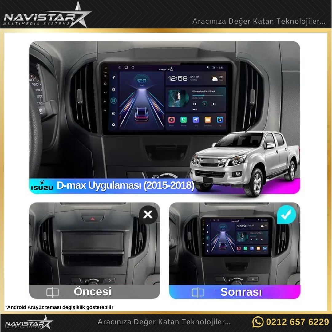 Isuzu DMax 2015-2018 Model 2GB + 64GB Android 13 Kablosuz Carplay Navigasyon Multimedya Sistemi