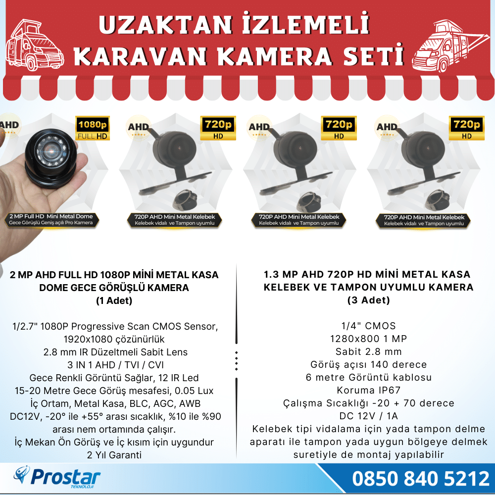Karavan 1 Tb Harddiskli 9 Inç Hdmi Monitörlü 4 Kameralı Uzaktan İzlemeli Kayıtlı Kamera Seti