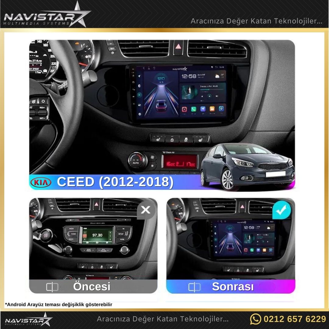 Kia Ceed 2012-2018 Model 2+64GB Android 13 Kablosuz Carplay Navigasyon Multimedya Sistemi