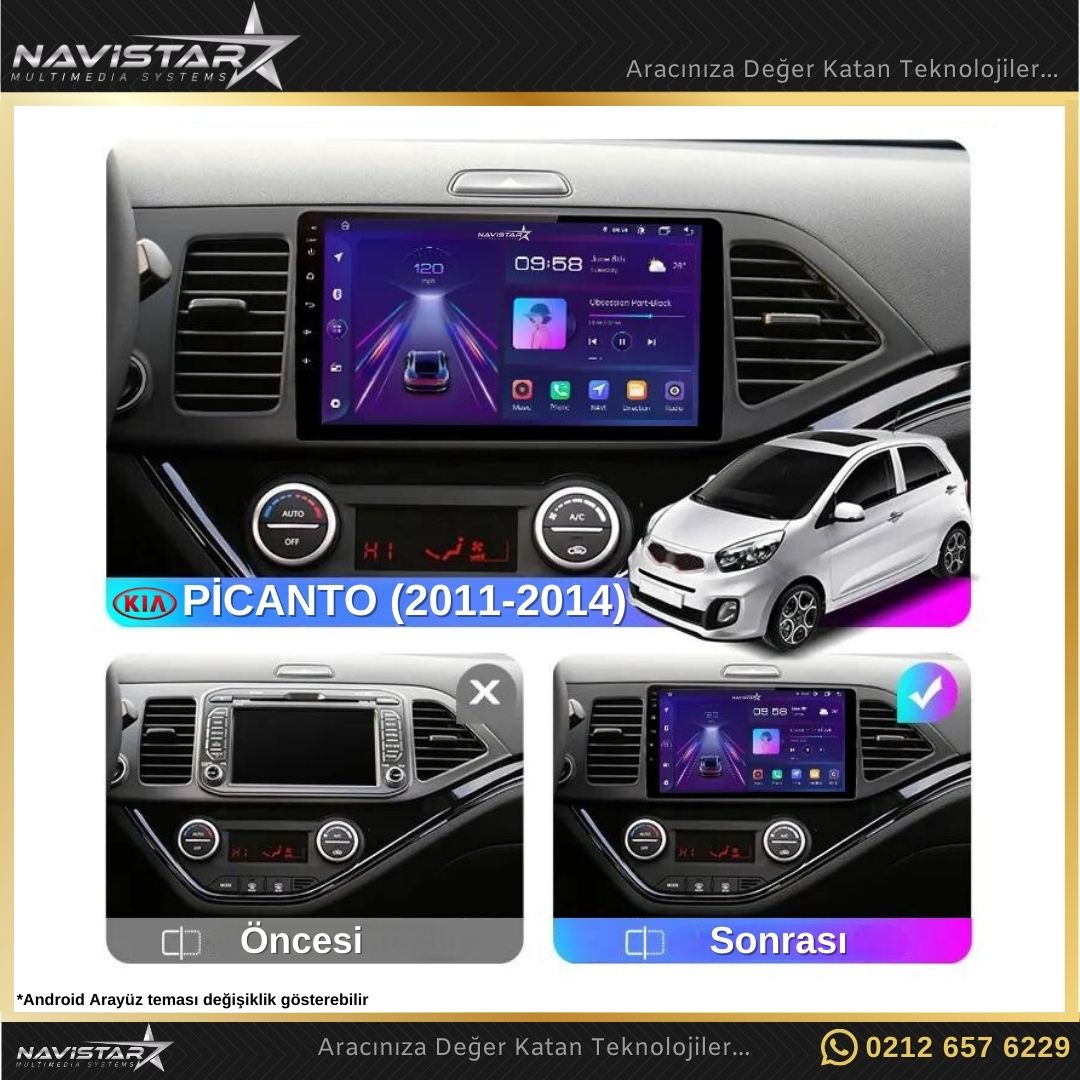 Kia Picanto 2011-2014 Model 2+64GB Android 13 Kablosuz Carplay Navigasyon Multimedya Sistemi