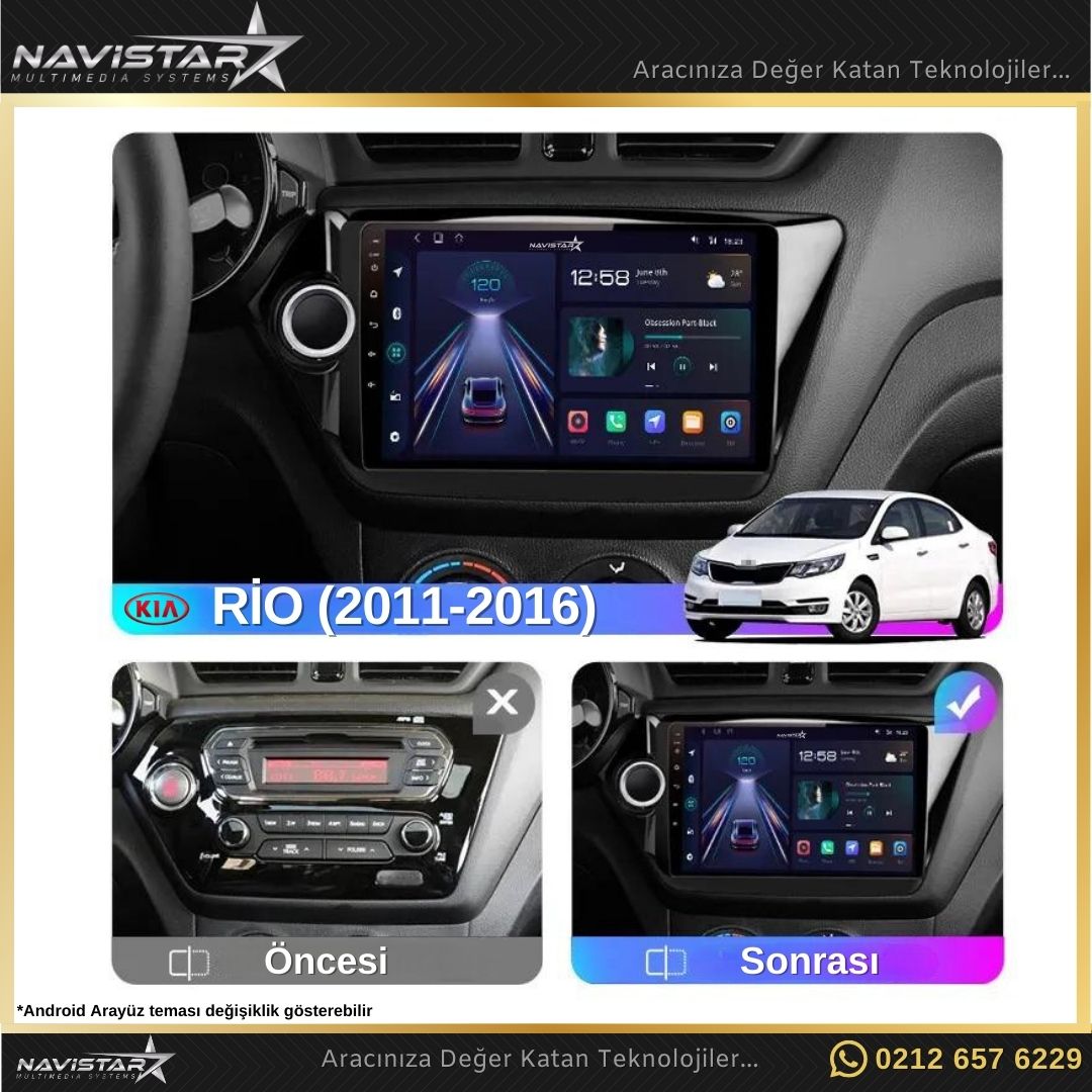 Kia Rio 2011-2016 Model 2+64GB Android 13 Kablosuz Carplay Navigasyon Multimedya Sistemi