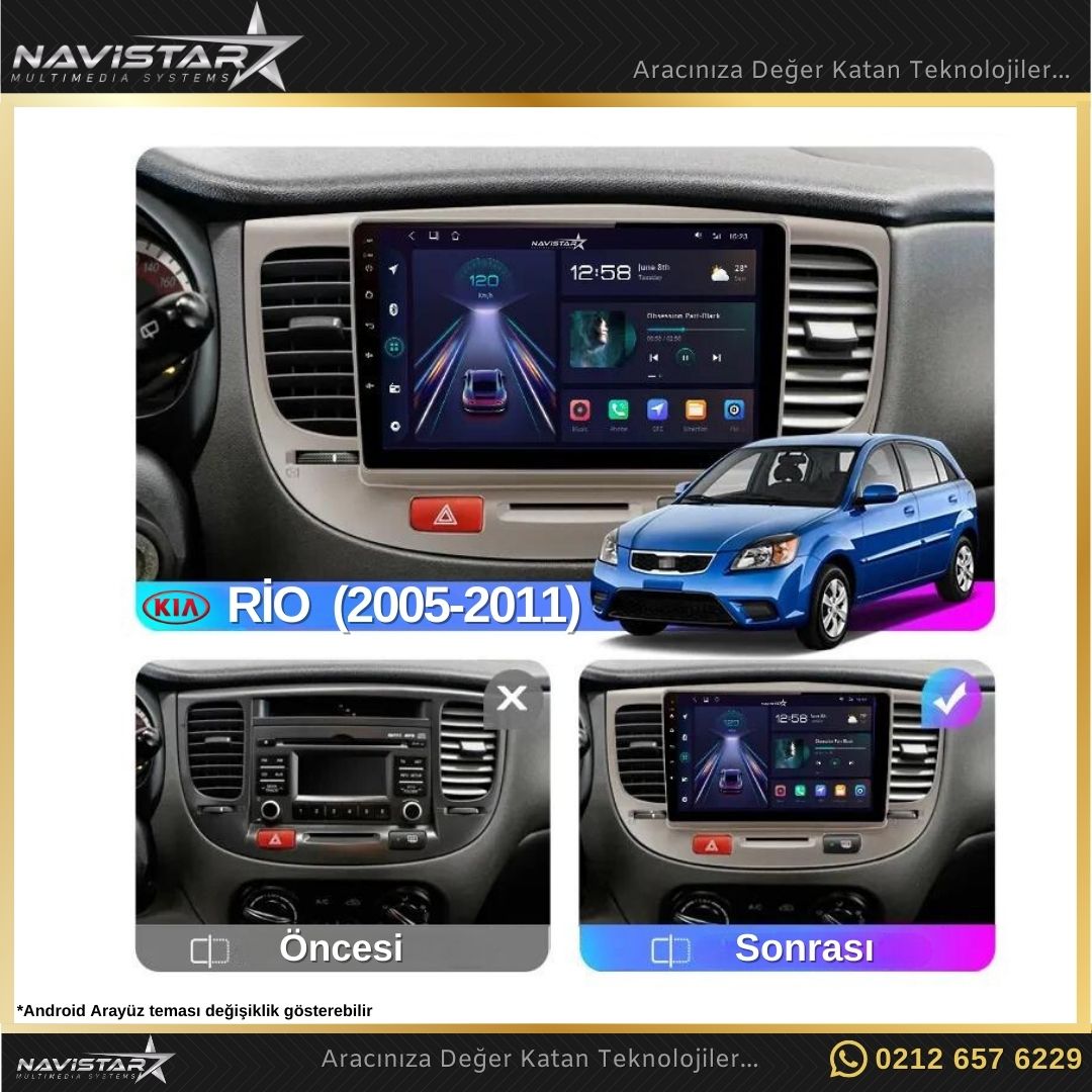 Kia Rio2 2005-2011 Model 2+64GB Android 13 Kablosuz Carplay Navigasyon Multimedya Sistemi