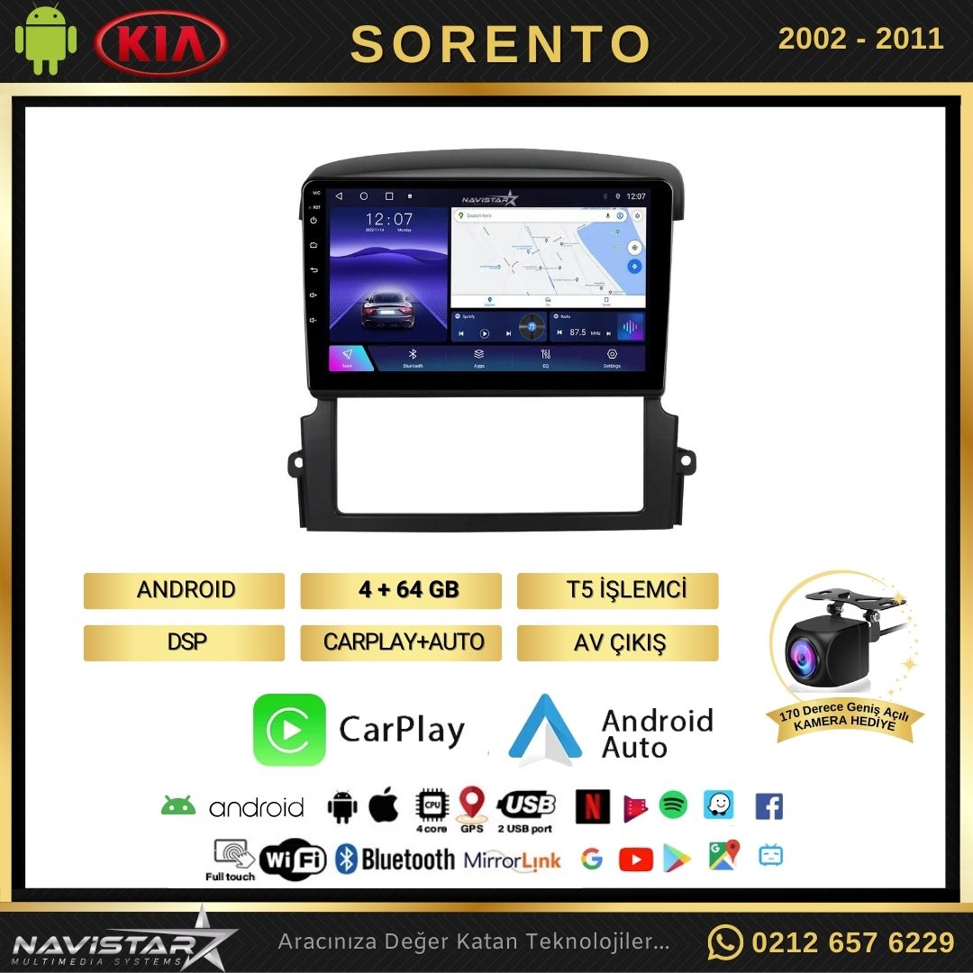 Kia Sorento 2002-2011 Model 4GB + 64GB Android 13 Kablosuz Carplay Navigasyon Multimedya Sistemi