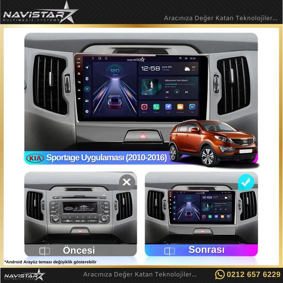 Kia Sportage 2+64GB Kablosuz Carplay 2010-2016 Android 13 Navigasyon Multimedya Sistemi