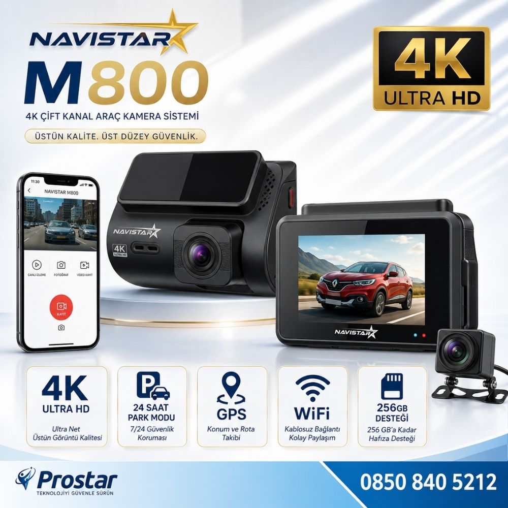 M800 Wifi + GPS 4K Çift Kameralı 170° Geniş Açı Lens Gece Görüşlü Akıllı Araç İçi Kamera + 1080P Arka Kamera