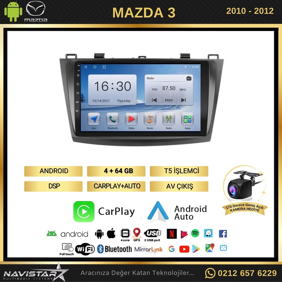 Mazda3 2010-2012 Model 4GB + 64GB Android 13 Kablosuz Carplay Navigasyon Multimedya Sistemi