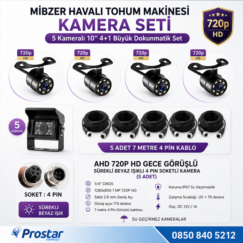 Mibzer için 4+1 Büyük Kameralı 10.36 inç Dokunmatik Monitör Beşe Bölen Kayıtlı 256 Gb Sd Kart Destekli