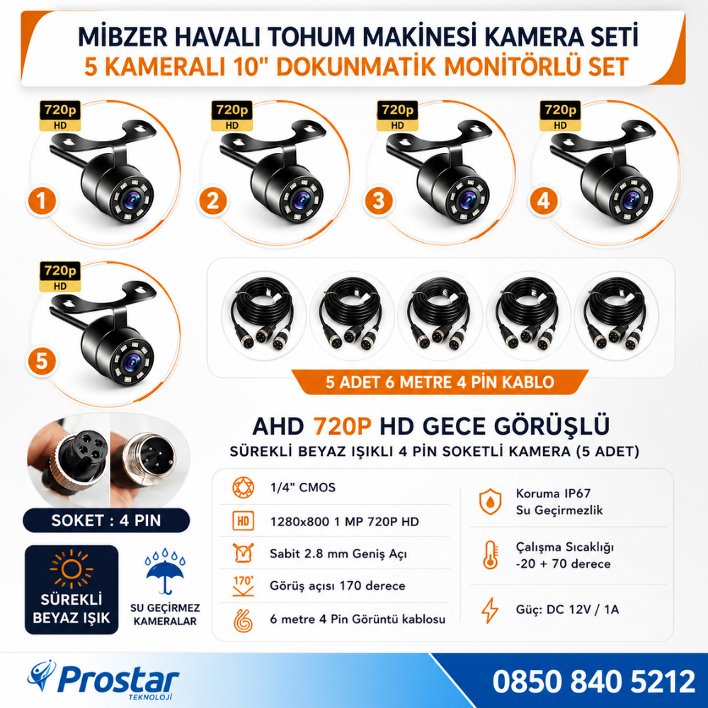 Mibzer için 5 Kameralı 10.36 inç Dokunmatik Monitör Beşe Bölen Kayıtlı 256 Gb Sd Kart Destekli