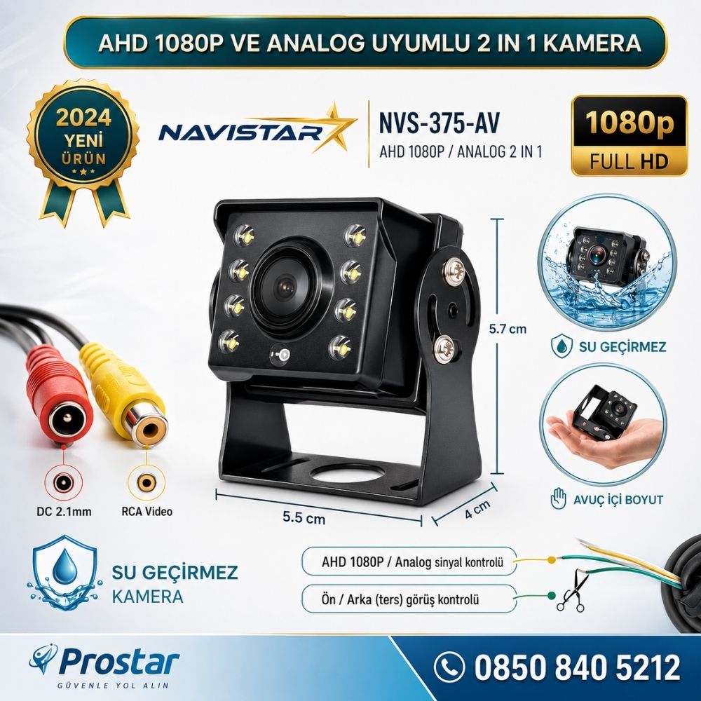 Mini Kamera AHD 1080P ve Analog Pal Çevirilebilir Gece Görüşlü Metal Ayaklı AV Full HD Kamera — kod NVS-375-AV