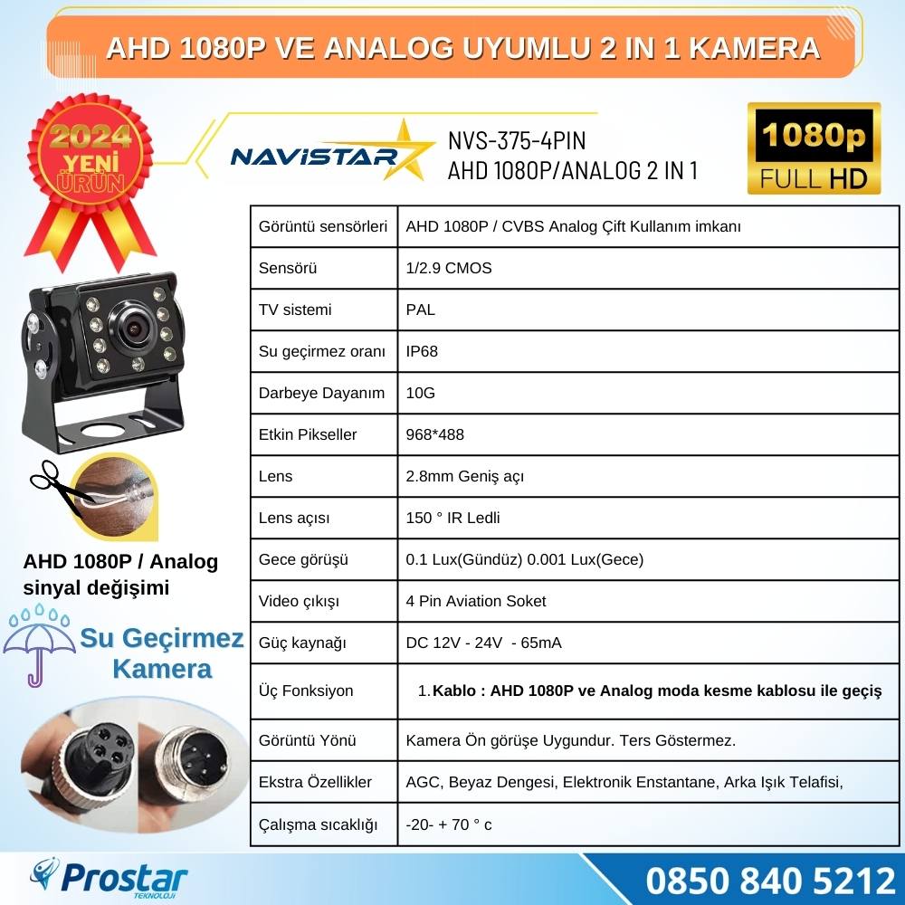 Mini Kamera AHD 1080P ve Analog Pal Çevirilebilir Gece Görüşlü Metal Ayaklı Full HD Kamera