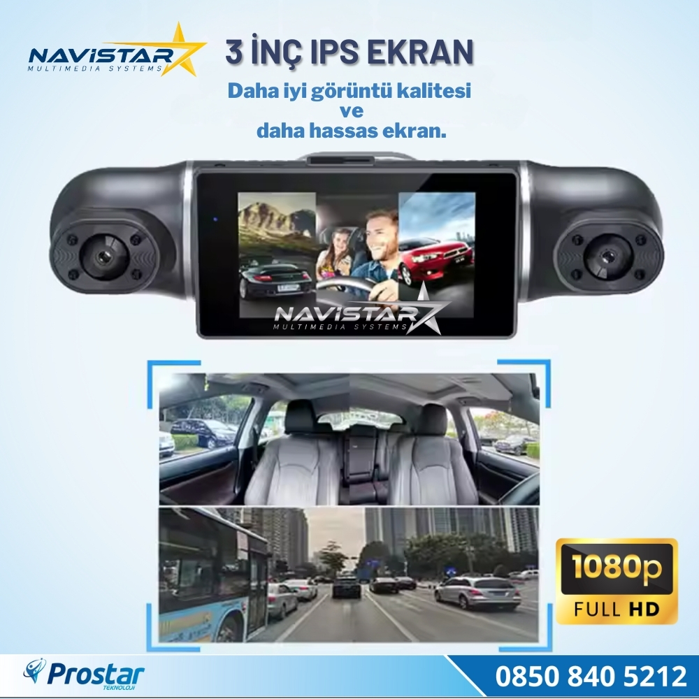 4 Kameralı 1080P WIFI, GPS Geniş Açılı Dashcam Araç içi Kamera Kayıt Sistemi 3 inç Full HD