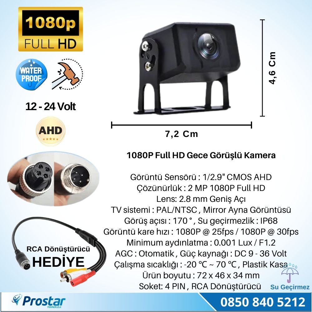 Navistar Ahd 1080P Full Hd 4Pin Starlight Plastik Kasa Gece Görüşlü Geri Görüş Kamerası
