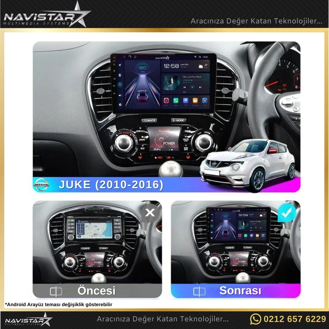 Nissan Juke 2010-2014 Model 2GB + 64GB Android 13 Kablosuz Carplay Navigasyon Multimedya Sistemi