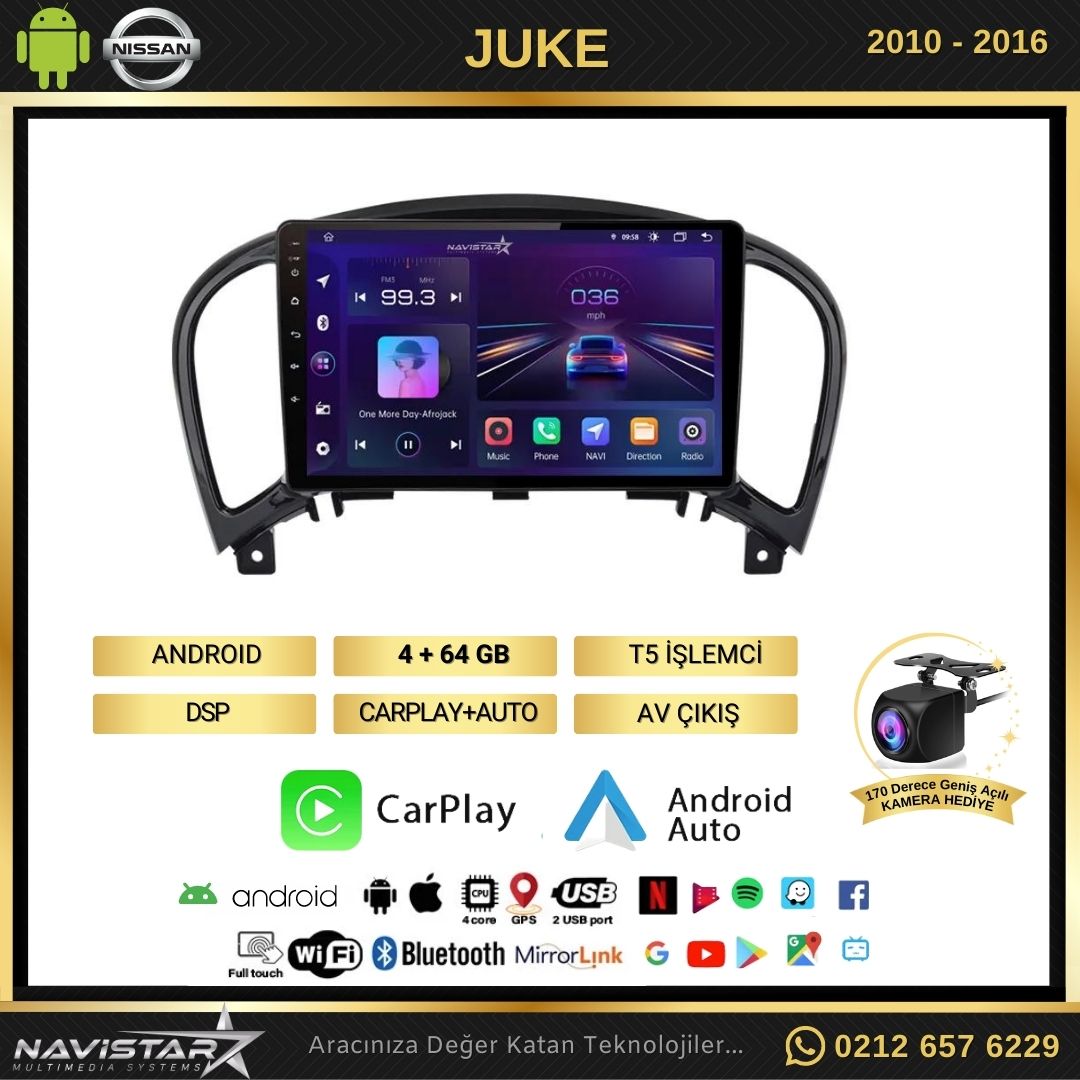 Nissan Juke 2010-2014 Model 4GB + 64GB Android 13 Kablosuz Carplay Navigasyon Multimedya Sistemi