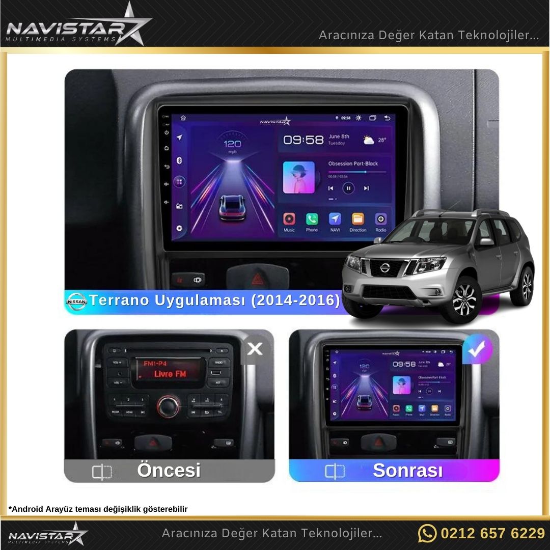 Nissan Terrano 2014-2016 Model 2GB + 64GB Android 13 Kablosuz Carplay Navigasyon Multimedya Sistemi