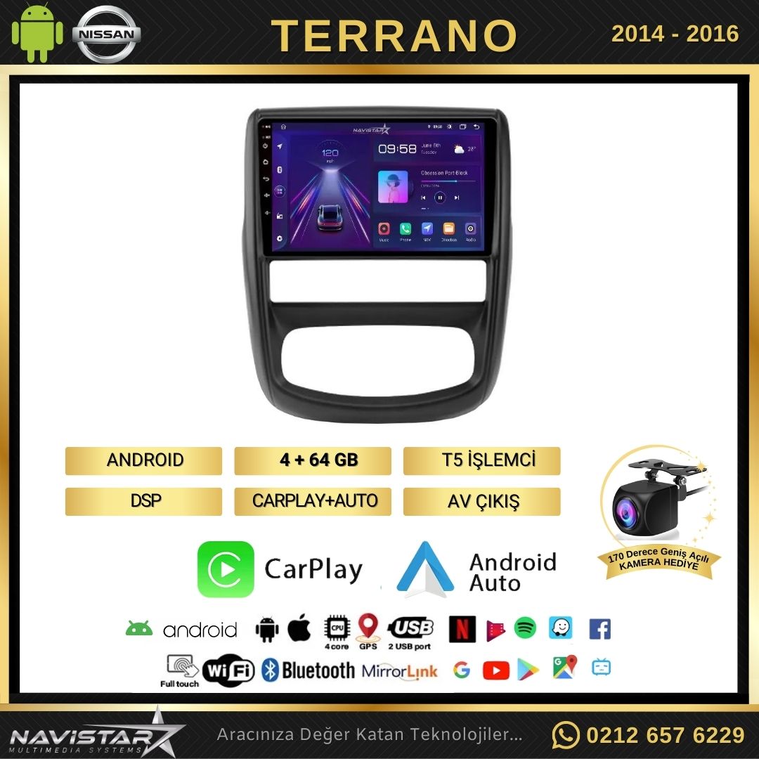 Nissan Terrano 2014-2016 Model 4GB + 64GB Android 13 Kablosuz Carplay Navigasyon Multimedya Sistemi