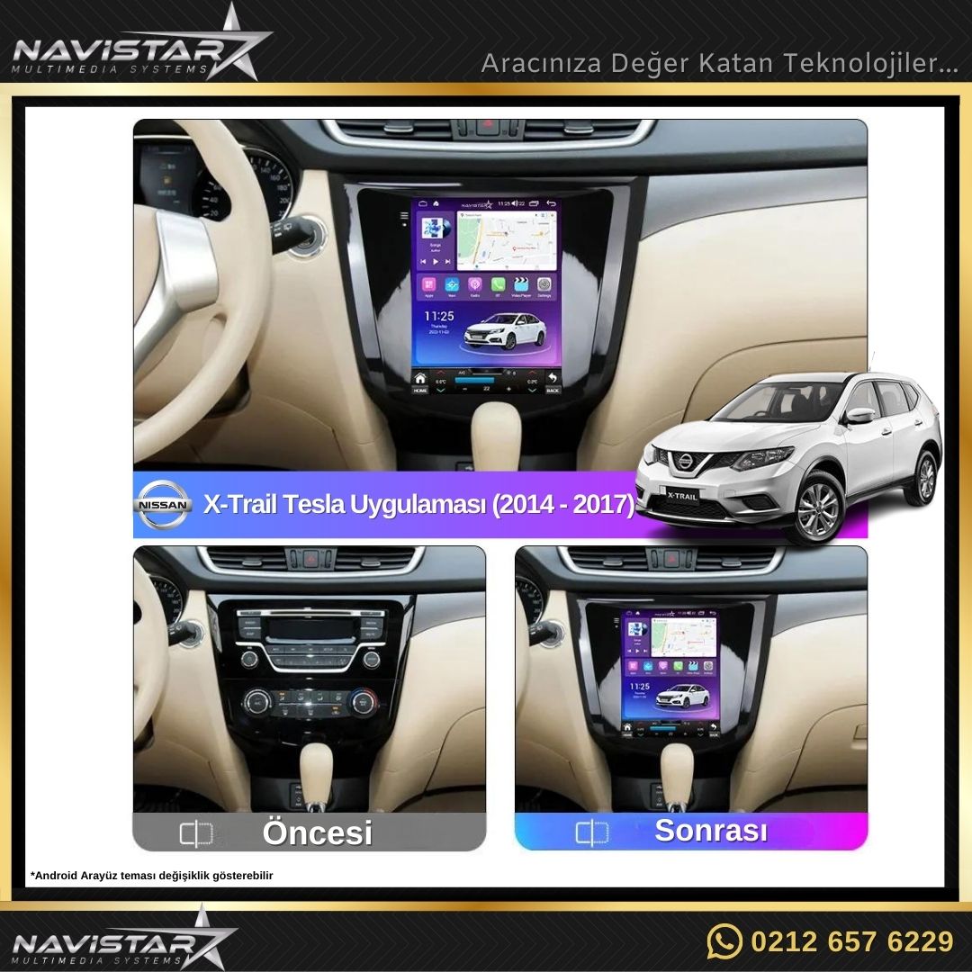 Nissan XTrail Tesla 2014-2017 Model 2GB + 32GB Kablosuz Carplay Navigasyon Multimedya Sistemi