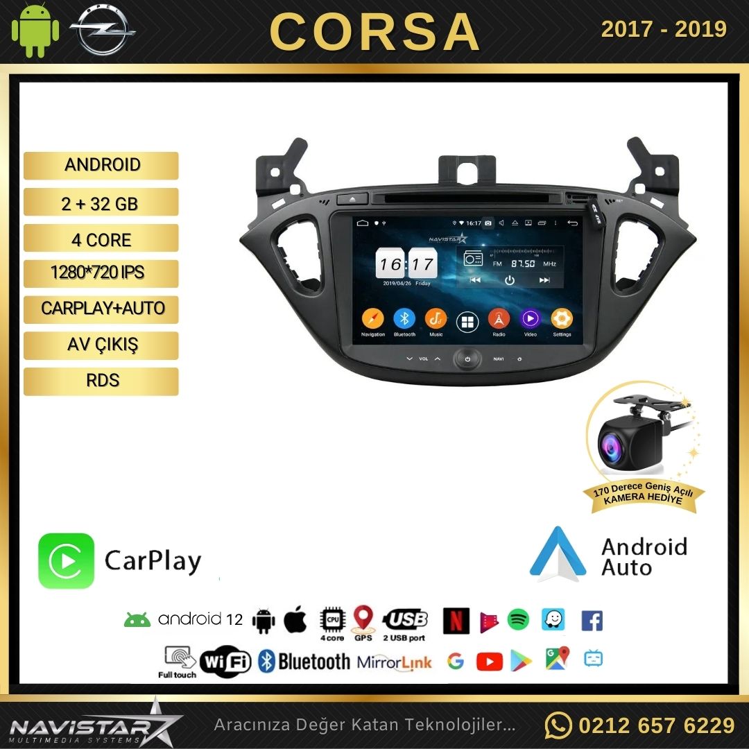 Opel Corsa 2017-2019 Model 2+64GB Android 13 Kablosuz Carplay Navigasyon Multimedya Sistemi