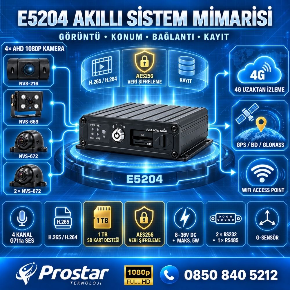Profesyonel 4 adet AHD 1080P Kameralı 4G GPS WIFI Mobil DVR Kamera Seti (256 GB Hafıza Kartı Dahil)