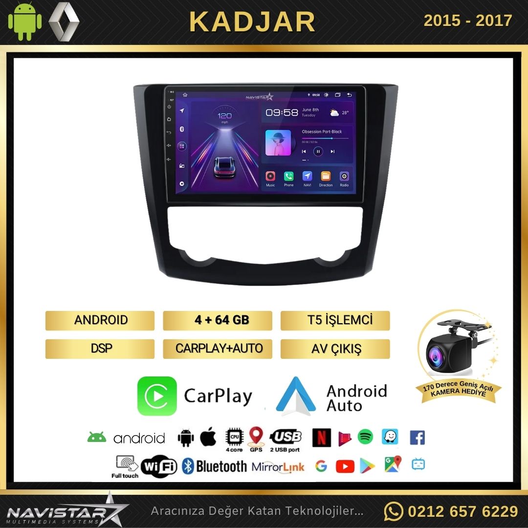 Renault Kadjar 2015-2017 Model 4GB + 64GB Android 13 Kablosuz Carplay Navigasyon Multimedya Sistemi