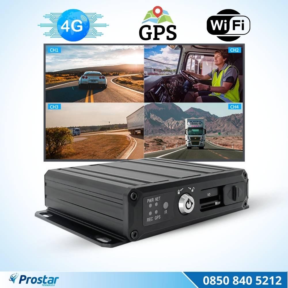 SD Kartlı Uzaktan izlemeli 4 Kanal 1080P GPS 4G WIFI E5204 Profesyonel Mobil DVR Kayıt Cihazı