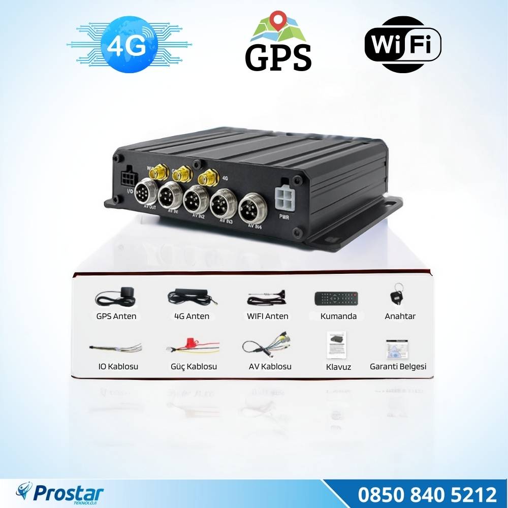 SD Kartlı Uzaktan izlemeli 4 Kanal 1080P GPS 4G WIFI E5204 Profesyonel Mobil DVR Kayıt Cihazı