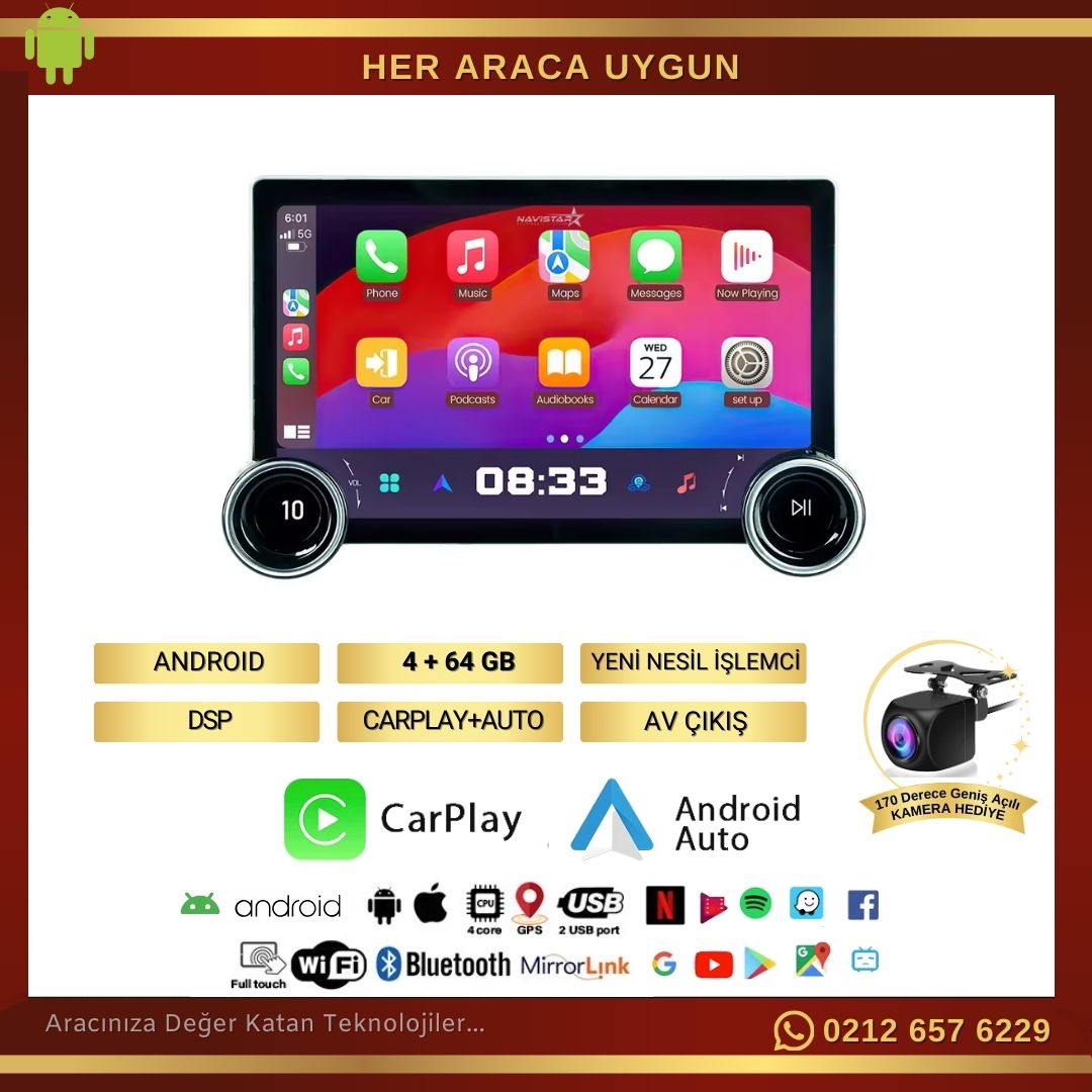 Seat ibiza 11.8" Dual Knob 4GB + 64GB 2008-2015 Model Android 13 Kablosuz Carplay Navigasyon Multimedya Sistemi