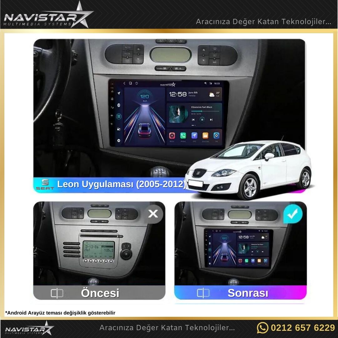 Seat Leon 2005-2012 Model 2GB + 64GB Android 13 Kablosuz Carplay Navigasyon Multimedya Sistemi