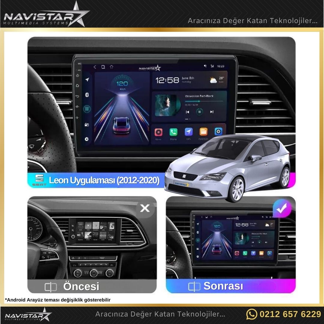 Seat Leon 4GB + 64GB Kablosuz Carplay 2012-2020 Android 13 Navigasyon Multimedya Sistemi