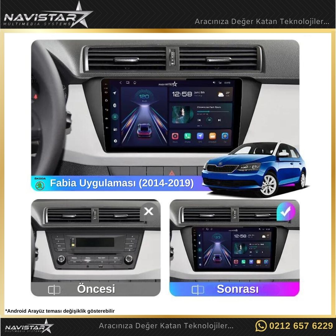 Skoda Fabia 2014-2019 Model 2+64GB Android 13 Kablosuz Carplay Navigasyon Multimedya Sistemi