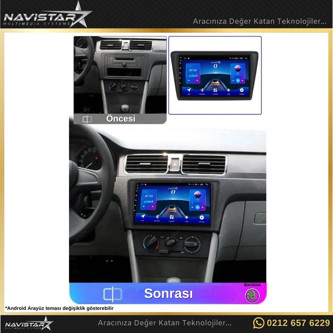 Skoda Rapid 2013-2020 Model 2+64GB Android 13 Kablosuz Carplay Navigasyon Multimedya Sistemi
