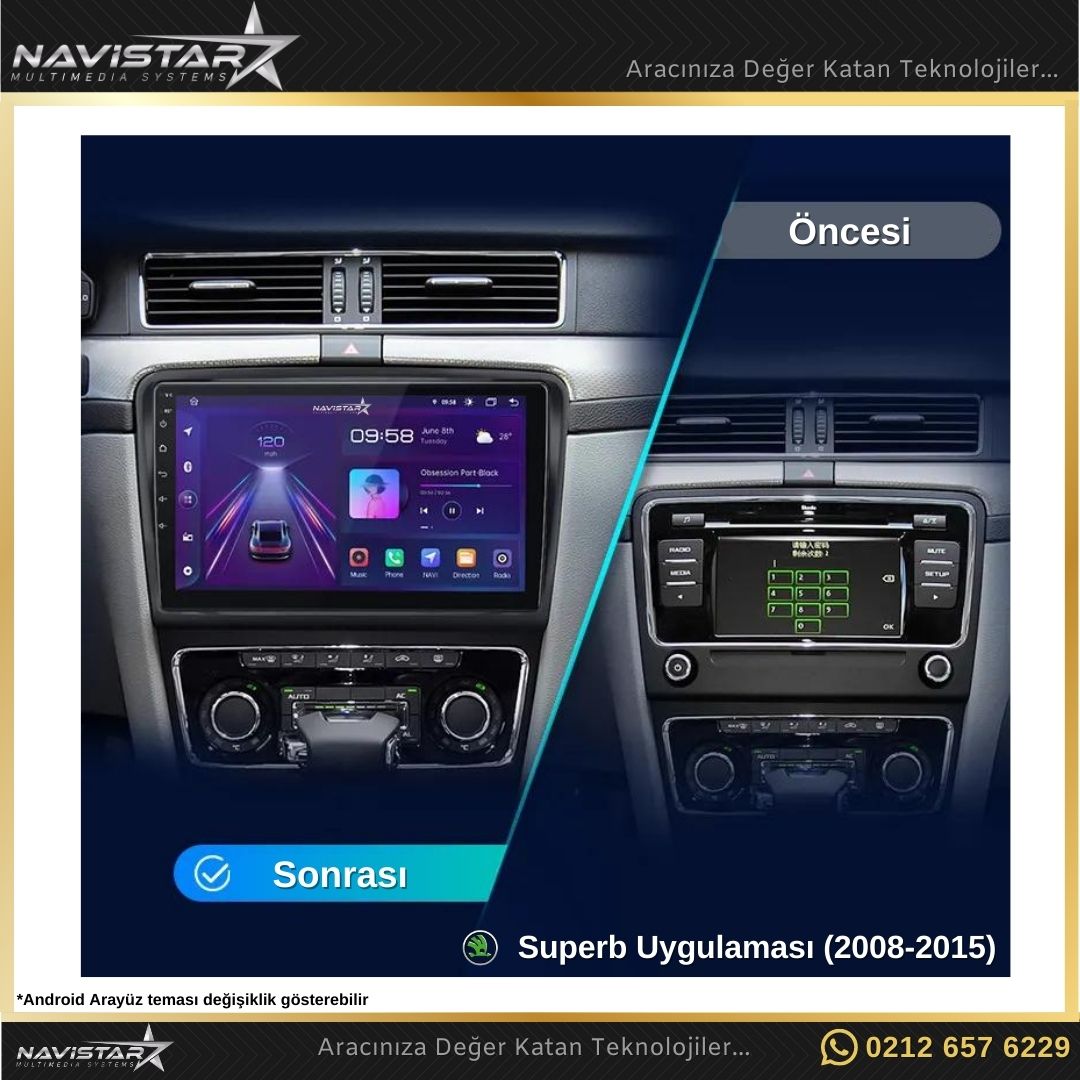 Skoda Superb 2008-2015 Model 2+64GB Android 13 Kablosuz Carplay Navigasyon Multimedya Sistemi