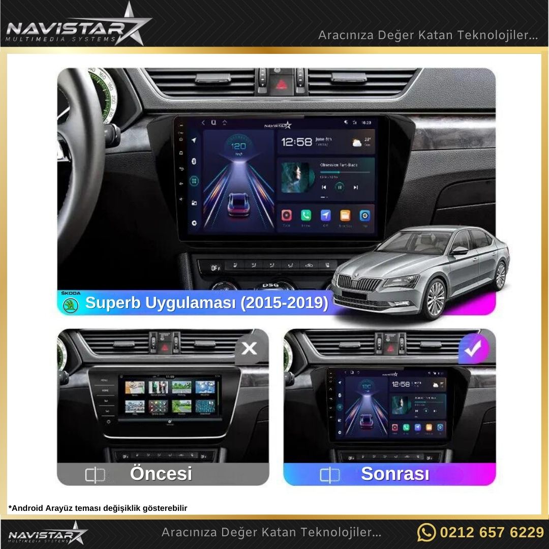 Skoda Superb 2015-2019 Model 2+64GB Android 13 Kablosuz Carplay Navigasyon Multimedya Sistemi
