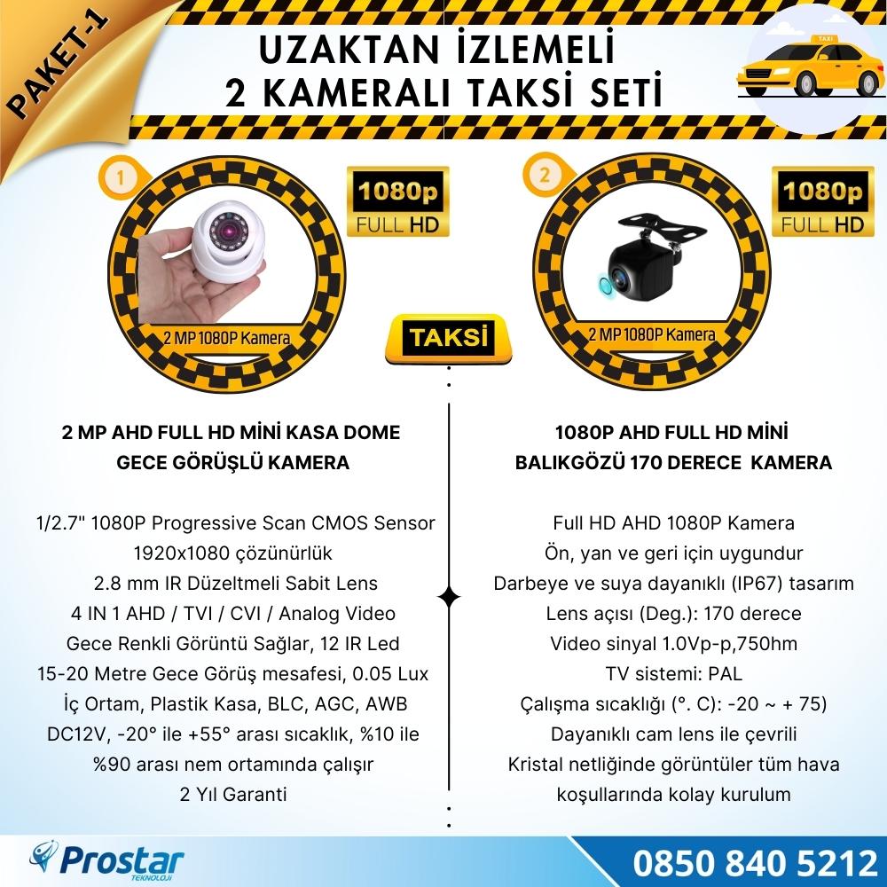 Taksi Kamera Seti 1 Uzaktan Izlemeli 2 Kameralı Wifi 500 Gb Harddisk Dahil