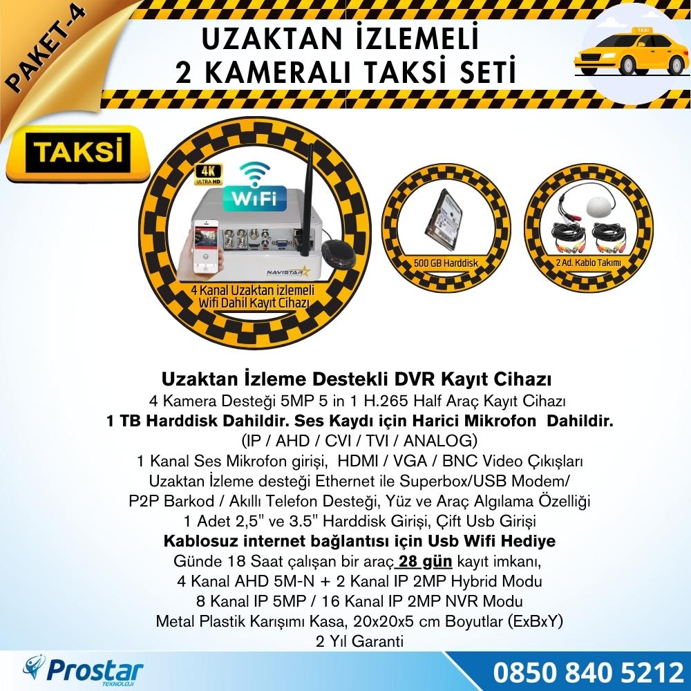Taksi Kamera Seti 4 Uzaktan Izlemeli 2 Dome Kameralı Wifi 1 Tb Harddisk Dahil